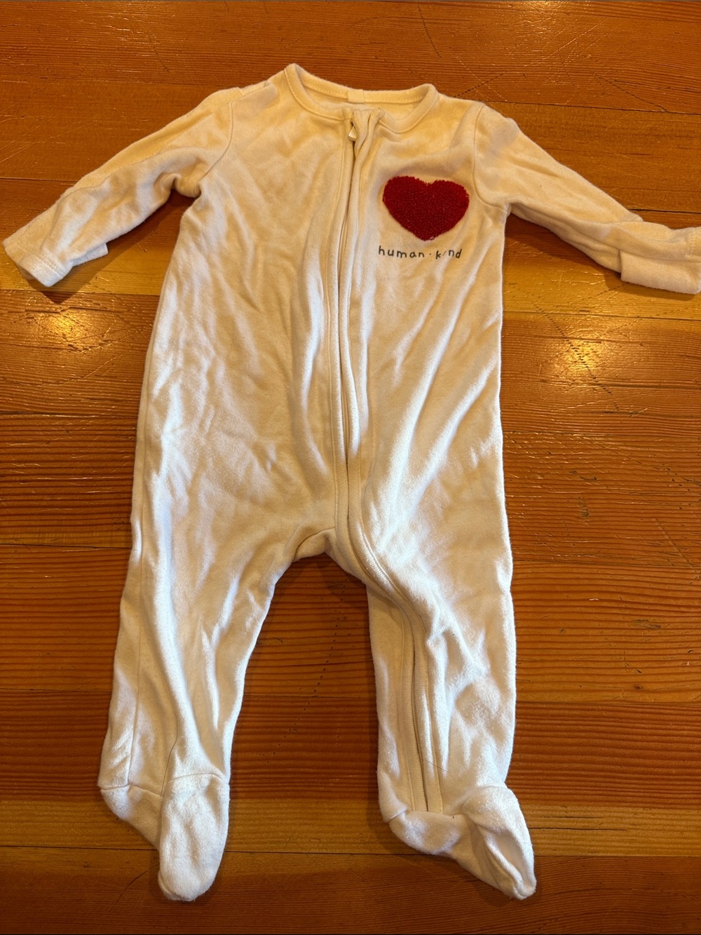 Baby Mori Cream Footed One-Piece with Red Heart Accent